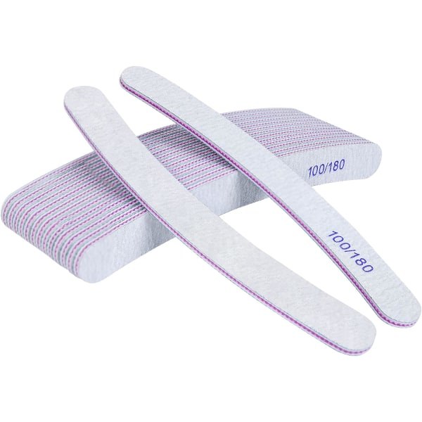 15 stk. Neglefiler Profesjonelt Sett Buede Neglefiler 100/180 Korn Dobbeltsidig Smirkelbrett Manikyrverktøy for Hjem og Salongbruk A15 Pcs Curved  White