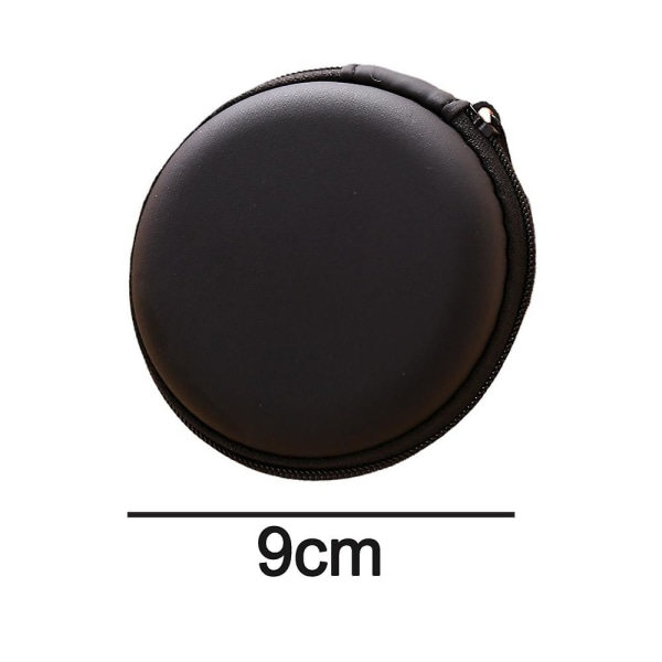 Kuulokkeiden kantolaukku, pieni vetoketjullinen pyöreä laukku nappikuulokkeille, älypuhelimen kuulokkeille, langattomille kuulokkeille, USB-kaapelille, SD-kortille, musta Black