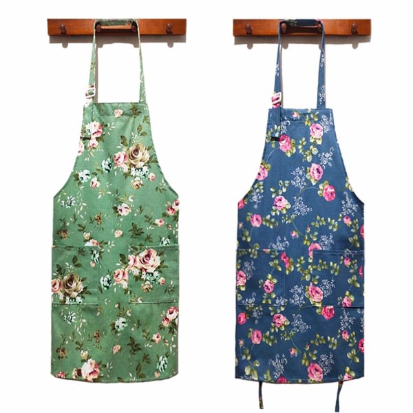 Köksförkläde för dam-2-pack, förkläde för blommor i bomull Canvas