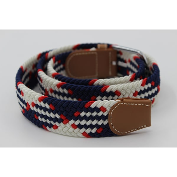 41 * 1,3 tum Unisex Elastisk Flätad Stretch Bälte Casual Herr Dam Midjebälte med PU Läder Spänne blue white red