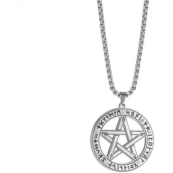 Rostfritt stål övernaturligt Pentagram Pentagram hänge Halsband Häxskydd Star Amulett Halsband för män kvinnor, rostfritt stål