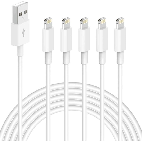 5X Lightning USB-kabel til Apple for din iPhone, iPad 1m Hvit