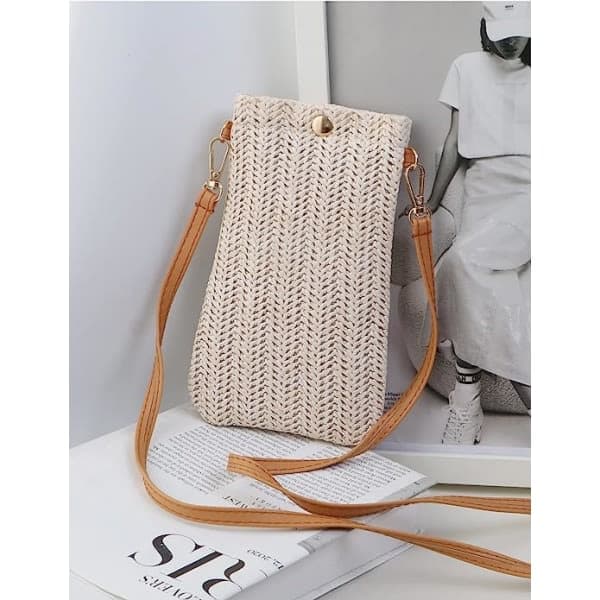 Ocean Crossbody-väskor (vit), casual vävd halmväska för kvinnor