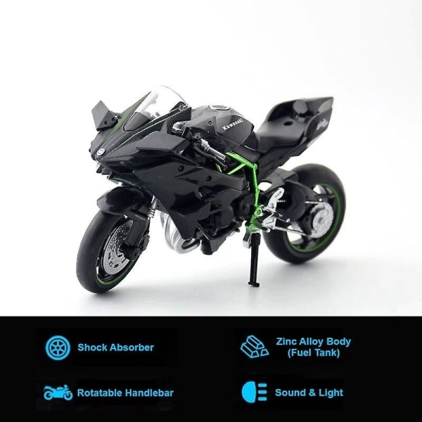 1/12 H2r Ninja 250 -lelumoottoripyörä painevalettu metallimalli 1:12 Superurheilullinen kilpaääni- ja valosarja lahja pojille