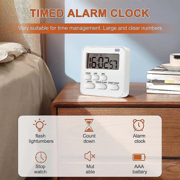 Kjøkkentimer, Eggtimer med Klokke, Digital Timer Stoppeklokke med LCD Høy Alarm for Matlaging, Baking, S