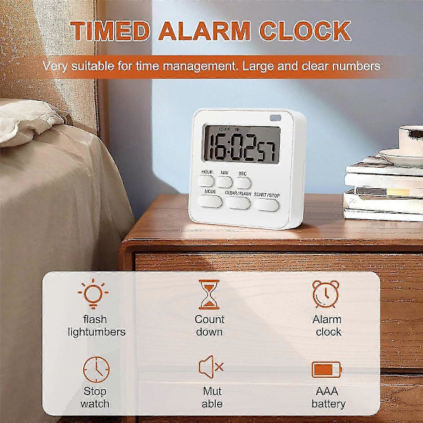Kökstimer, Äggtimer med Klocka, Digital Timer Stoppur med LCD Högt Alarm för Matlagning, Bakning, S