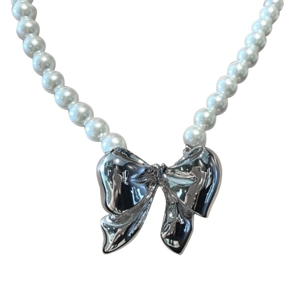 Elegant Perle Halskjede For Kvinner Søt Kule Sløyfe Henger Choker Fest
