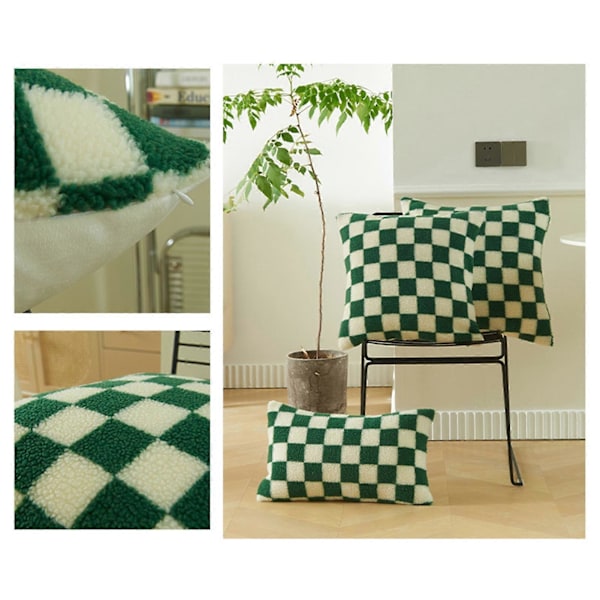 Prydnadskuddfodral Ultramjuk Heminredning Kort Plysch Schackrutig Pläd Soffkudde Örngott Hemtillbehör QingHai Green 45x45cm