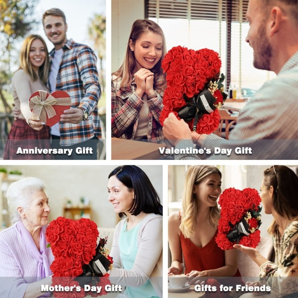 (Röd)Björn på ros Alla hjärtans dag present till henne Ros blomma björn Mors dag present, födelsedag nallebjörn