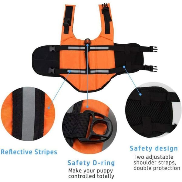 Hunde-redningsvest, størrelse XXL. Refleksstriper og justerbart belte, optimal nautisk sikkerhet.