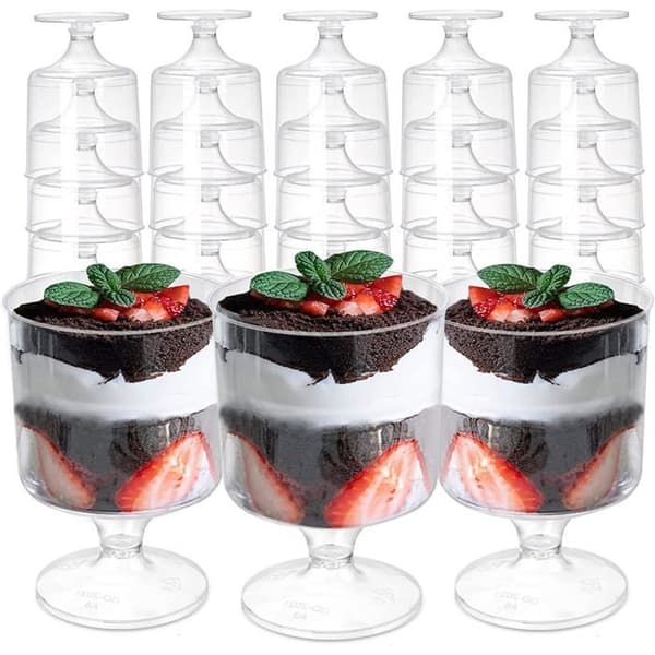 Sæt med 80 plastikglas, 60 ml, runde, perfekt gennemsigtige og genanvendelige til servering af mousse.
