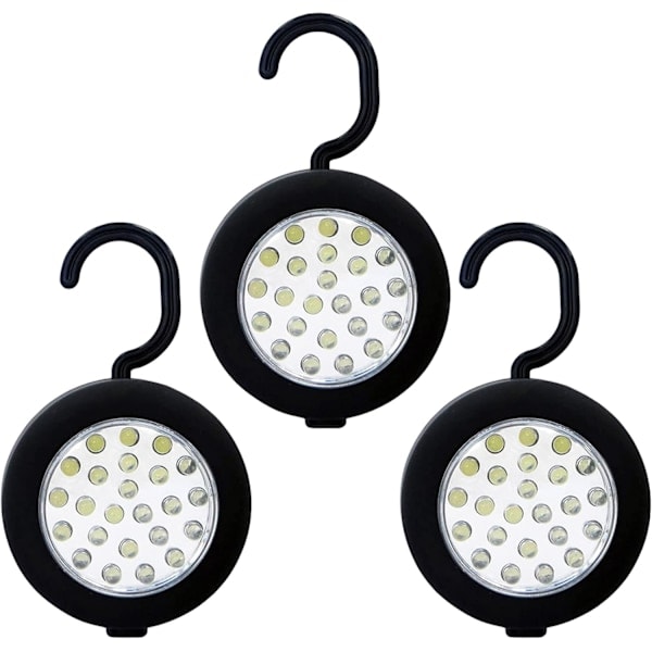 24 LED Round Magnetic Work Light Torch With Integrated Hanger And Magnet Set, 3-pack Black 3 Pack