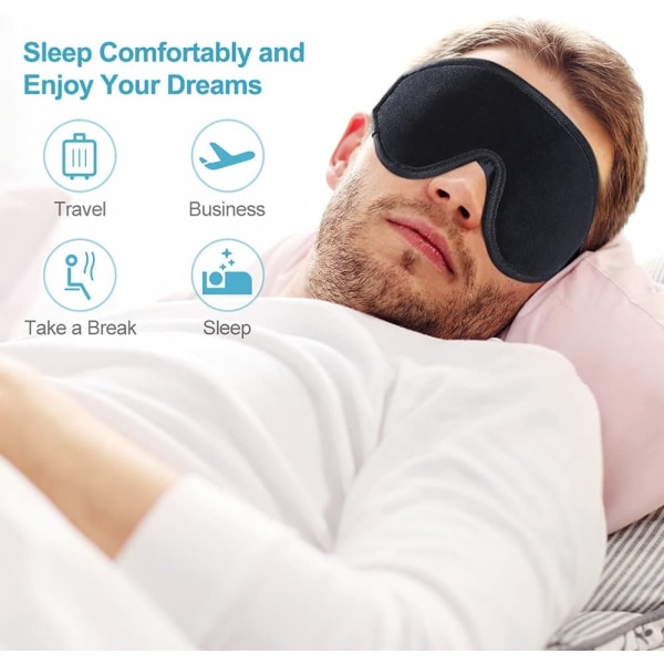 Søvnmaske, 3D Comfort Ultra Soft Premium øyemaske for å sove, blokker ut lys øyenskyggedeksel, justerbar stropp Silkeskum øyemaske for bind for øynene