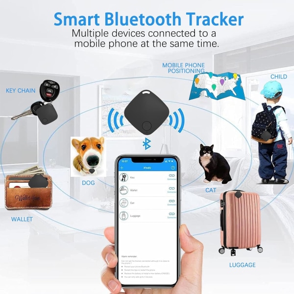 4 stk. nøkkelfinner Smart Bluetooth Tracker Locator med anti-tap alarm påminnelse, tapt tag kompatibel med Android og iOS, egnet for barn