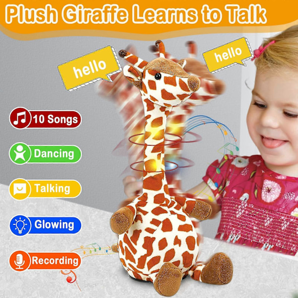 Pratande Giraff Plyschleksak, Dansande Sjungande Inspelande Bebisleksak, Luminous Baby Interaktiv Plyschleksak för 2 3 4+ Års Barn