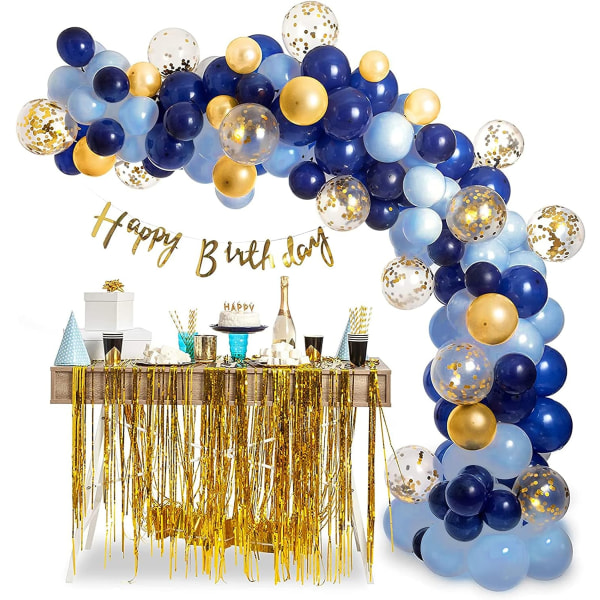 Marinblå ballongbåge - 133 st Marinblå och guld ballonggirlandsats med guldkonfettiballong, gör-det-självballongbåge för pojkar män Födelsedagsrymdfest