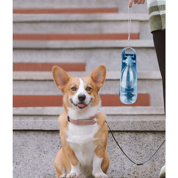 Hundevannflaske 550 ml Hundevannflaske for på farten drikkeskål for katter Enkel å bære Sammenleggbar hundevannflaske for utendørsaktiviteter - blå