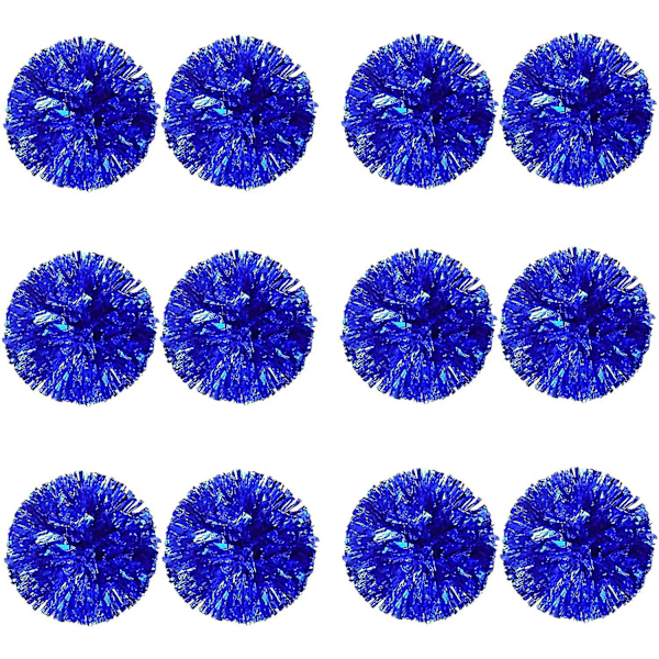 12 stk Cheerleading Pom Poms for Barn, Metallisk Folie & Plast Ring Cheer Pom Poms for Gutter Large Blue
