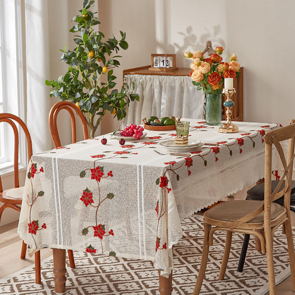 Juleduk med brodert blonder 140x100/140x200/140x240/140x330cm valgfri Vinterfest rektangulær egnet for juledekorasjon 140*180 Red maple leaf