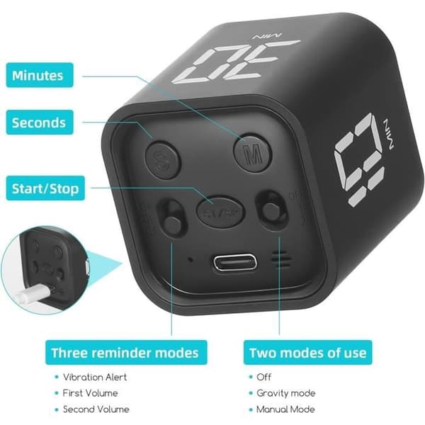 Köksklocka - QINGQUE - LED Digital Timer - Svart - 500 mAh - 44x44x46 mm
