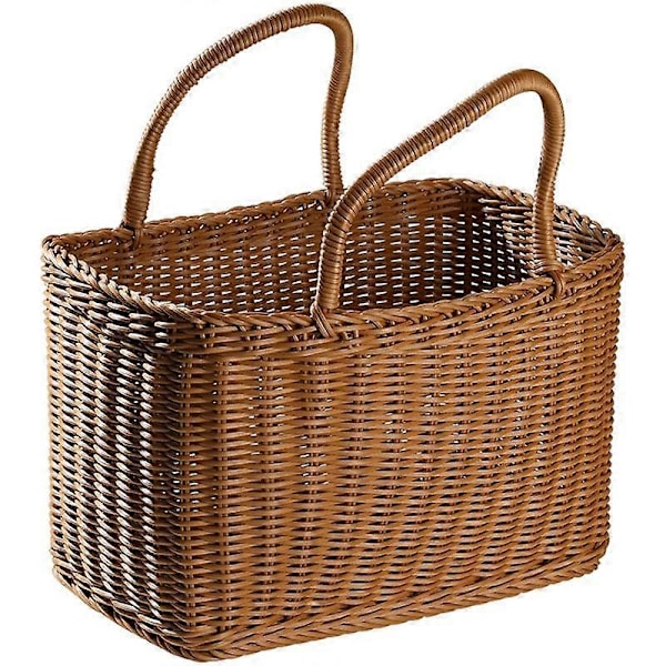 Kurve Flettet Pilekurve Picnic Håndtag Opbevaring Rattan Marked Blomster Håndtag Halm Frugt Gave Sho