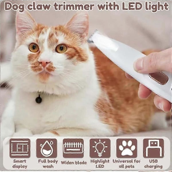 Ny Hundefot-Trimmer med LED-lys, Fullstendig Vanntett Kjæledyrhår-Trimmer med LED-Skjerm, Hundefrisør for Stell, 18mm Bred Blad pink