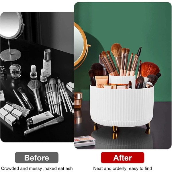 360° roterende makeup-arrangør - Makeupbørsteholder med 5 rum til kosmetik, smykker til toiletbord, soveværelse, papirlager