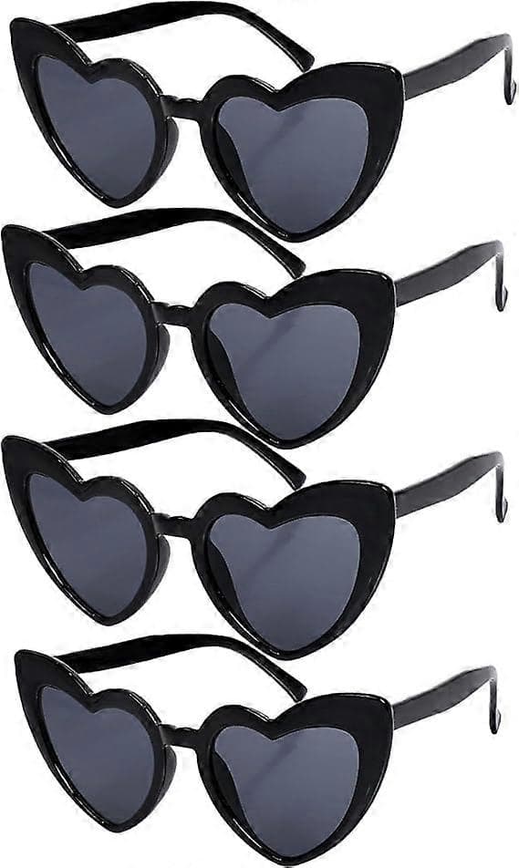 4-pak Vintage Hjerteformede Solbriller Sorte Solbriller Til Kvinder Cat Eye Dame Mode Retro Briller, Hjerte Solbriller