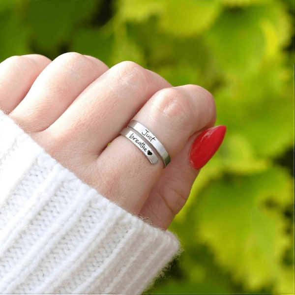 Just Breathe Ring til Kvinder, Justerbar Hjertering, Spiralviklet Helbredende Ringe i Rustfrit Stål, Inspirerende & Hjertevarm Gave Long keyboard protec