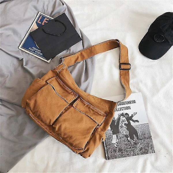Damer Canvas Bag Studenter Stor -kapasitet Fritid brown