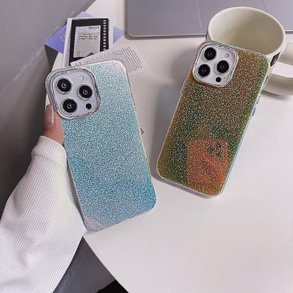 Elektropläterad ram IMD Glitter Pulver Telefonfodral för iPhone 14 Pro