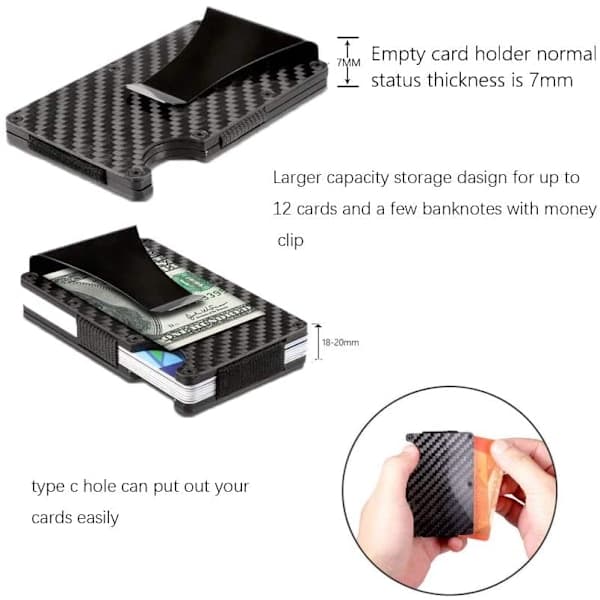 Kulfiber kortholder RFID Sort - Julegave En størrelse