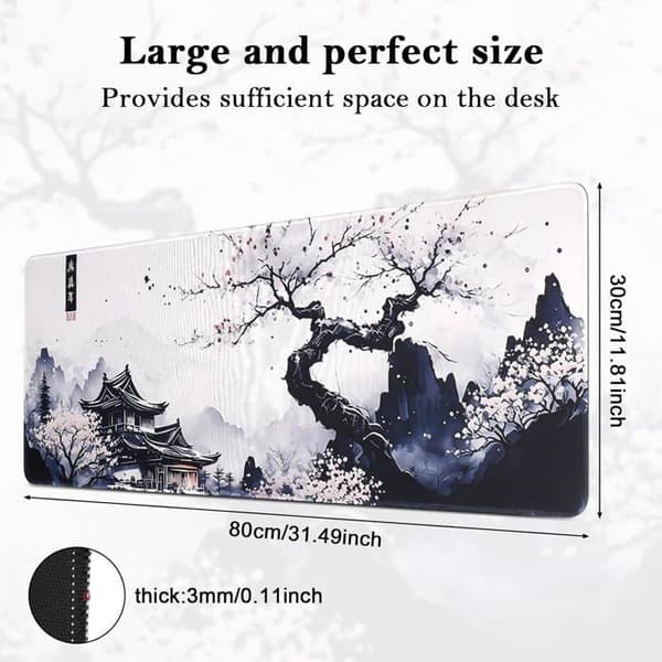 Gamingmusematte, 800 x 300 mm XXL stor gamingmusematte, sklisikker vanntett skrivebordsmatte, musematte med hevede kanter