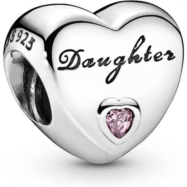 Smykker Daughter Heart Charm - Rosa Cubic Zirconia Heart Charm Charm Armbånd - Sterling sølv, uten boks