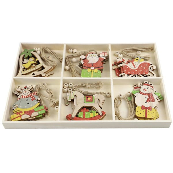 1 Set Julgran DIY Trähänge Minihänge Julstil Tillbehör Röd 6.2*7.4*0.5cm