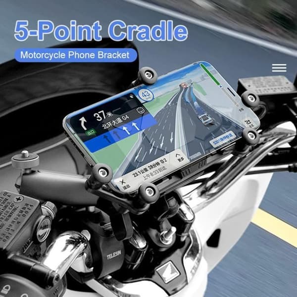 Universal Motorcykel Telefonholder med Støddæmper, 360° Justerbar til 4,7-7,1 tommer iPhone 15 13 14 Pro Max[05]