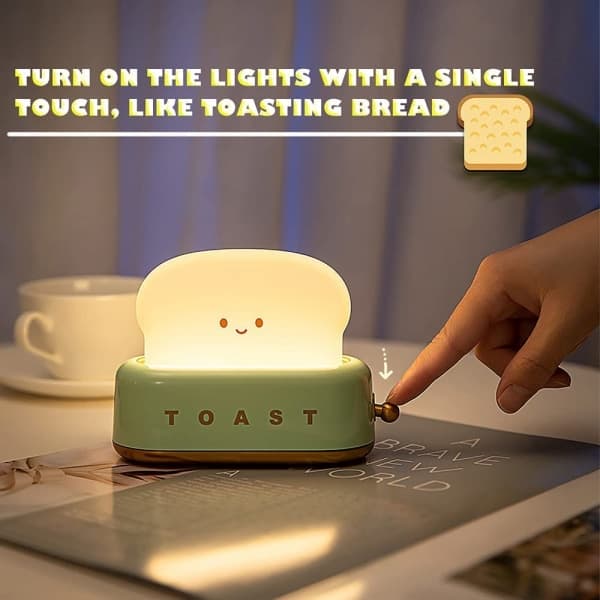 Toast LED nattlys, søt nattlys USB oppladbar (grønn)