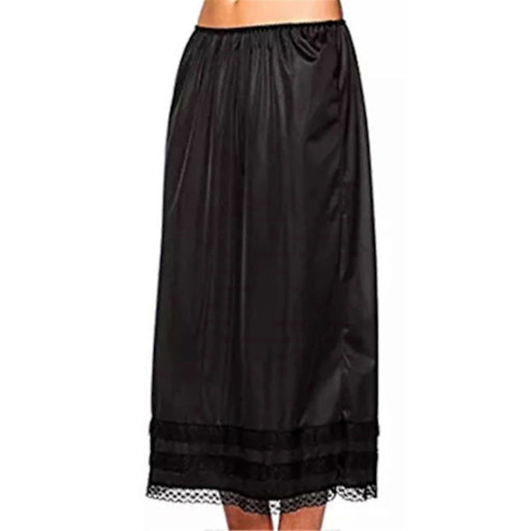 Underkjol i spets för damer, underklänning, lång kjol, säkerhetskjol, oversize Black 3XL