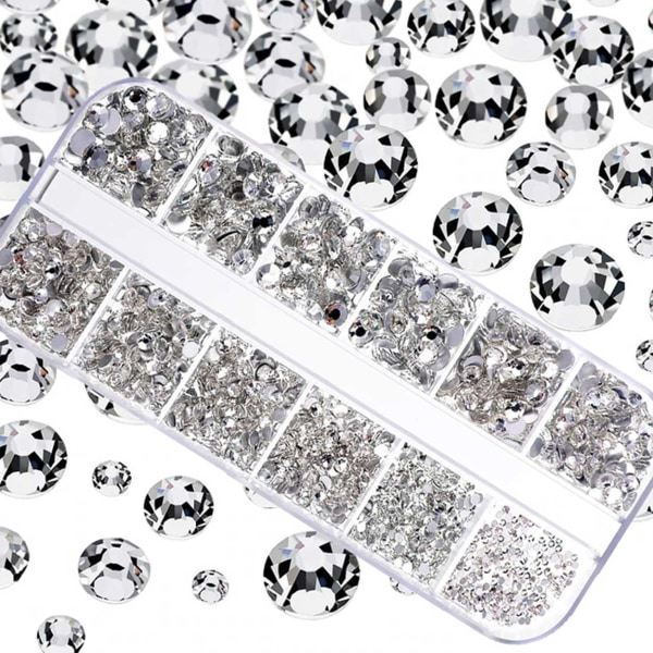 2000 Rhinestone Negledekorationer Krystal - Forskellige Størrelser i Askesølv