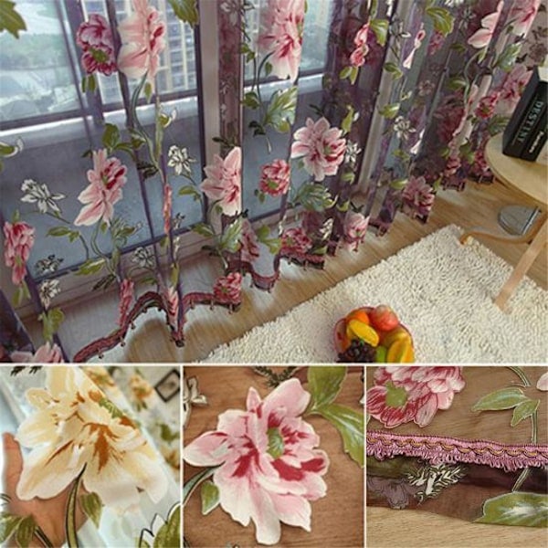 Specialdesignet Gardin, Stilfuld og Eksklusiv til Køkken, Hjemtekstil, Transparent Dør- og Vinduegardin, Holdbar, Holdbar Vinduedekoration Purple 100cm x 250cm(Holing)