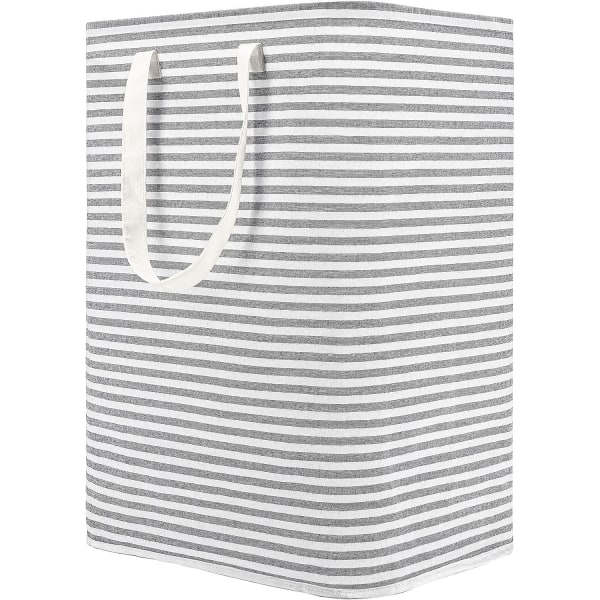 80L fritstående vasketøjskurv med håndtag, sammenklappelig stor bomuldsopbevaringskurv til tøj (grå)