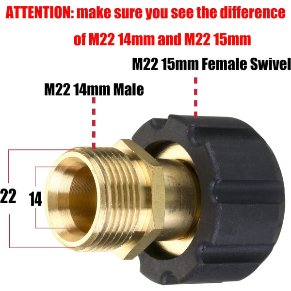 Trykvaskeforbindelse M22 15mm 2# M22 15mm hun til M22 14mm han