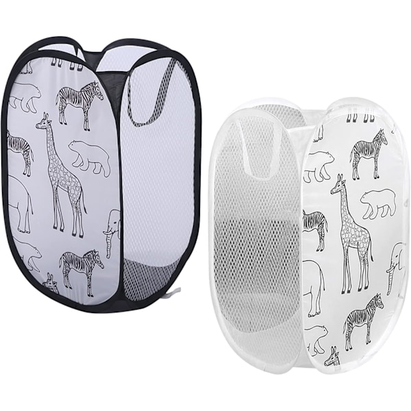 2 Sammenleggbare kleskurver, klesvaskpose, sammenleggbar pop-up kleskurv med håndtak, for organisering av barnerom, leker, klær, 30 x 30 x 48 cm Black+White