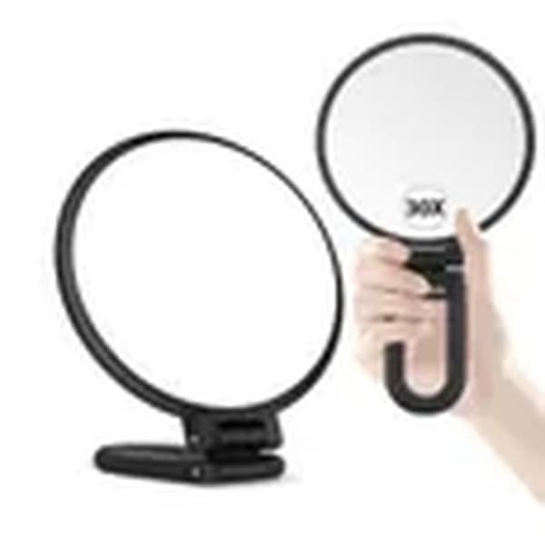 30X og 1X forstørrelsesspejl, 360° foldbart håndholdt spejl, bærbart makeupspejl til rejser, sort