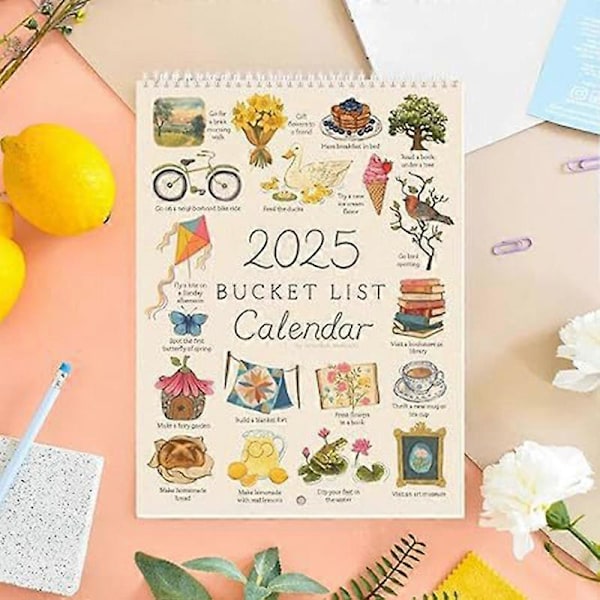 2025 Bucket List Kalender - Personlig To-Do Liste/Notat Månedskalender for Stue Hjemmedekor