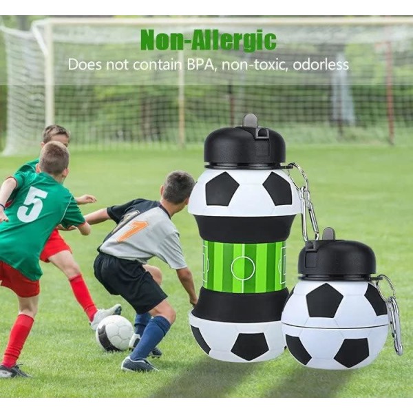 Fotbollsvattenflaska, unik present till alla åldrar, hopfällbar, läcksäker, vattenflaskor, BPA-fri, 550 ml