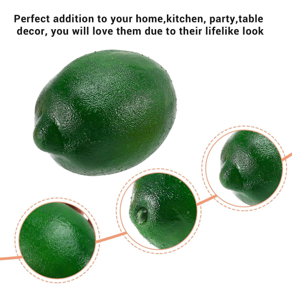 8 Pack tekositruunat limetit hedelmät maljakkotäytteeksi kotikeittiön juhlakoristeeksi, keltainen ja vihreä