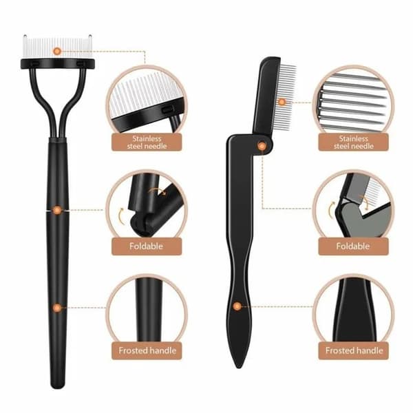 Stil A hopfällbart kit med ögonfrans- och ögonbrynskam, mascaraseparator, dubbelsidig borste, 4 delar