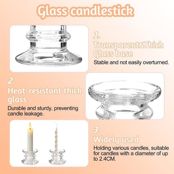 4-delade ljusstakar i glas, transparenta ljusstakar för bröllopsdekorationer, eleganta bordsdekorationer