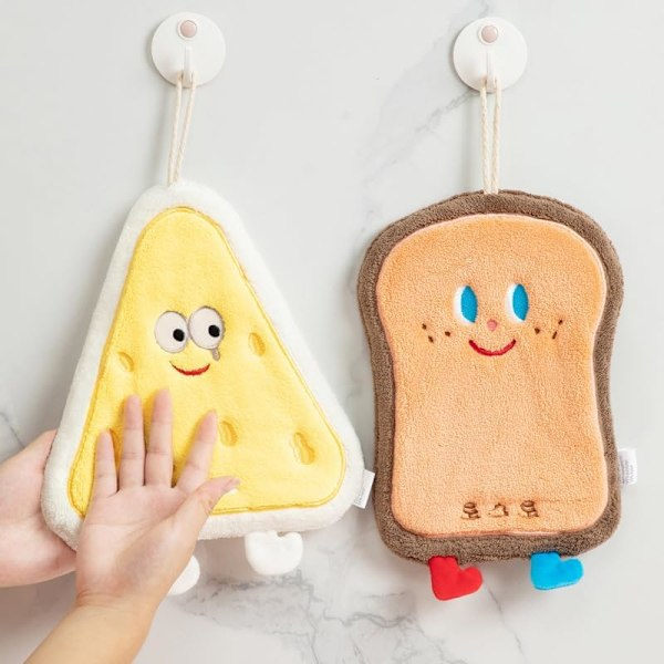 Kreativ sød Kawaii mad Toast Kage Donut tema håndklæde, tør hænder direkte køkken husholdningsrengøring klude håndklæde tyk koral fleece -Toast